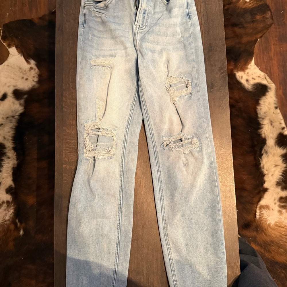 Risen Light Blue Ripped Skinny Jeans for Women - Classic Fit